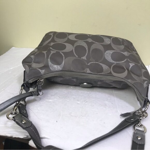 COACH Hobo Shoulder Crossbody Bag CC Silver Metallic Signature Leather Canvas - Picture 7 of 16